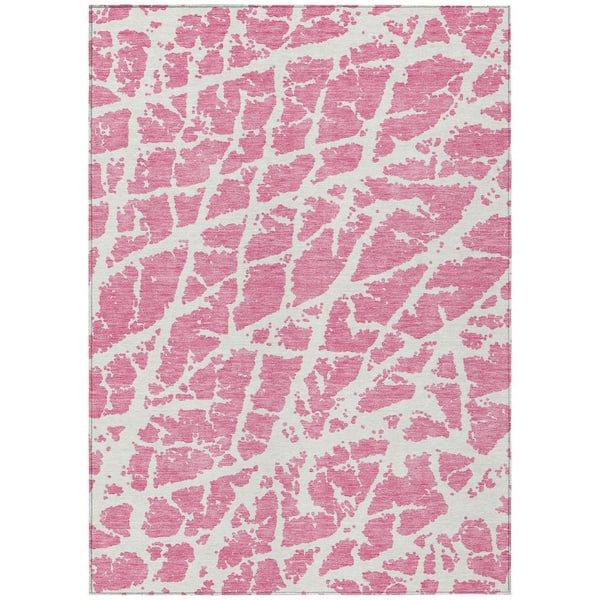 HomeRoots Pink and Ivory 9 ft. x 12 ft. Abstract Indoor / Outdoor Area Rug