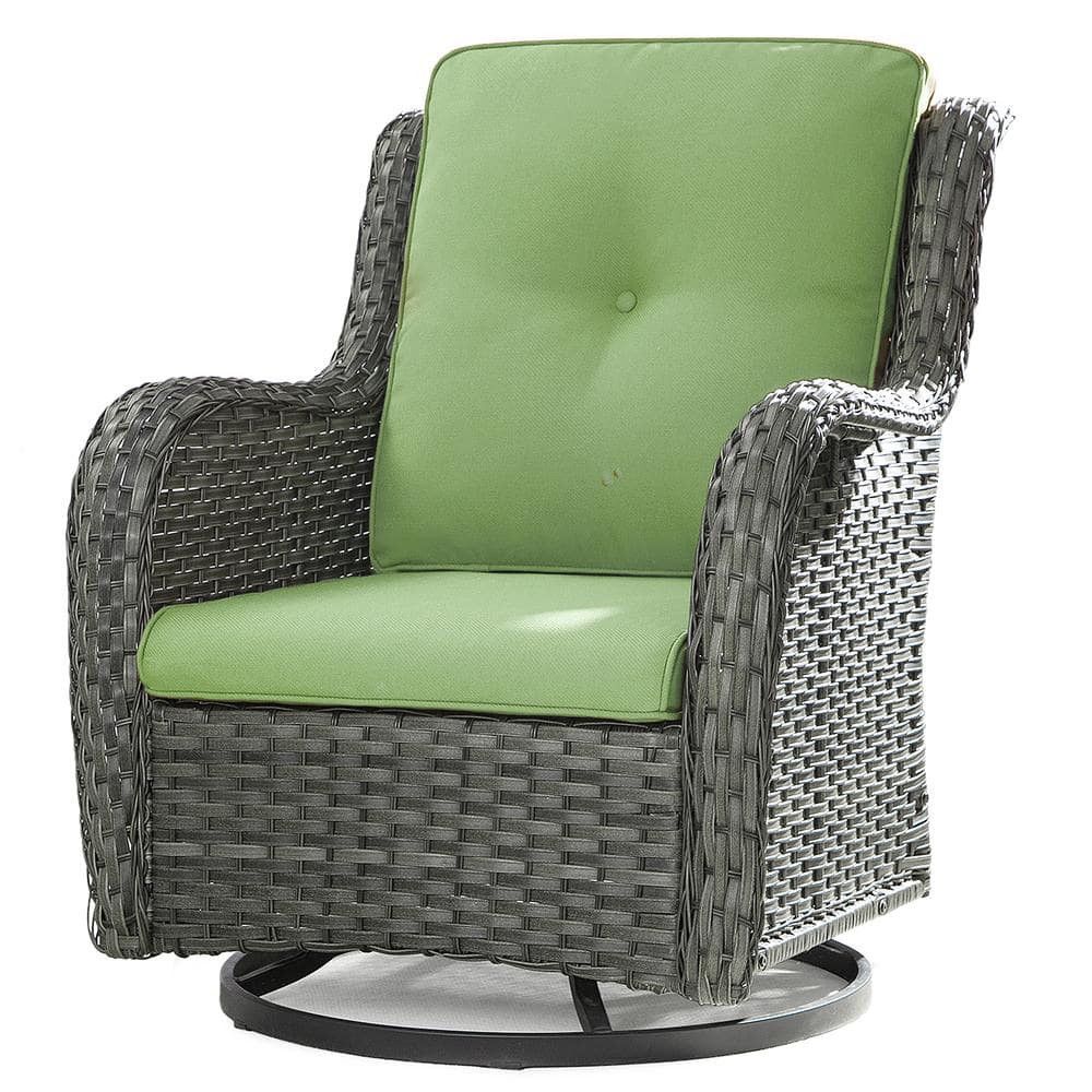 Green Cushioned Wicker Outdoor Swivel Rocking Accent Chair Set