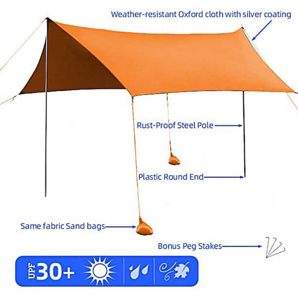 10 ft. x 10 ft. Orange Beach Tent Sun Shelter with 6-Sandbags