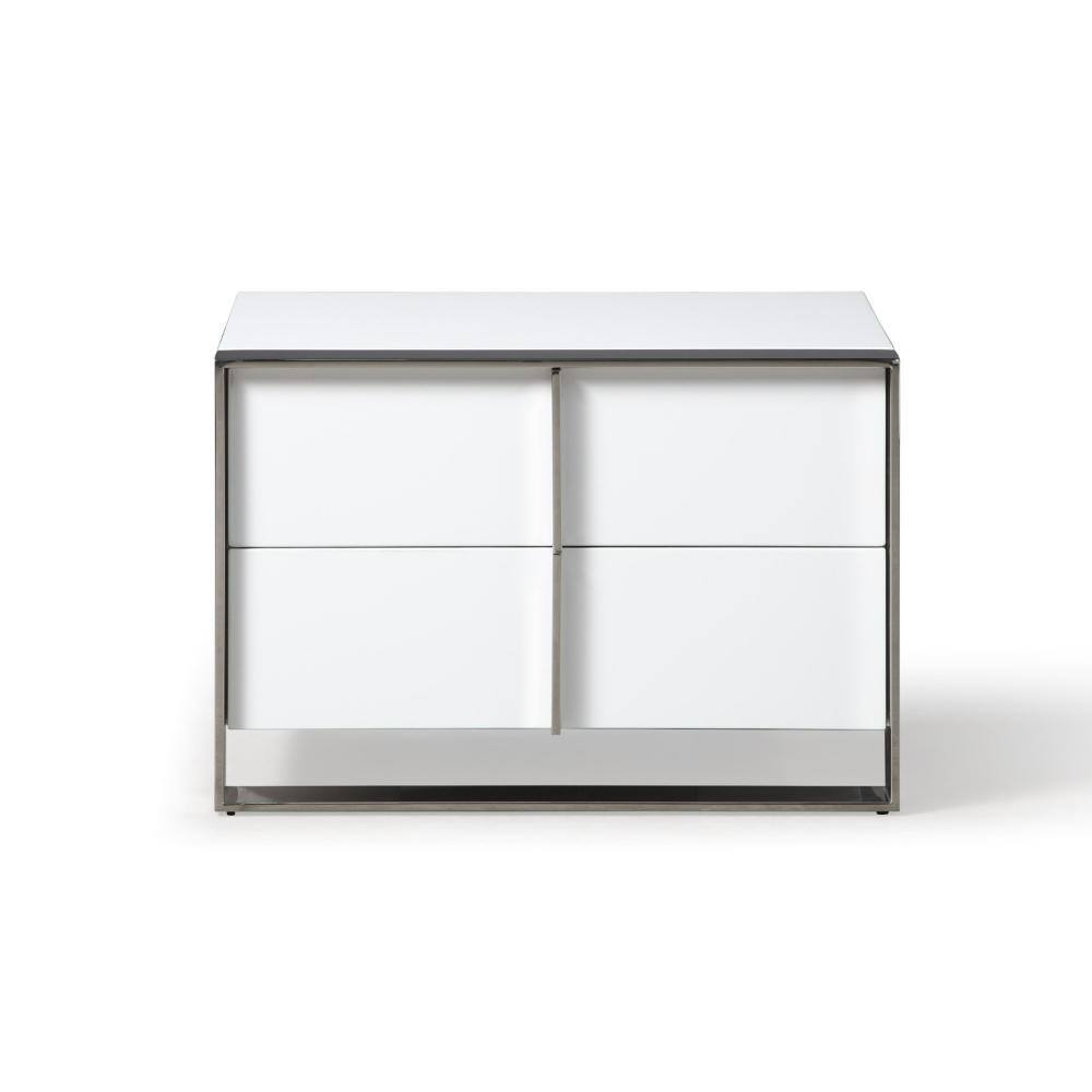 High Gloss White and Chrome 2-Drawer Nightstand