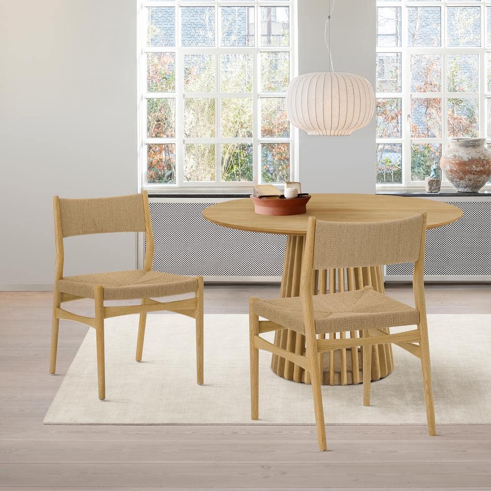 Erie Brown Woven Paper Cord Open Back Dining Chairs in Set of 2