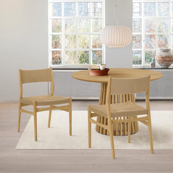 Armen Living Erie Brown Woven Paper Cord Open Back Dining Chairs in Set of 2