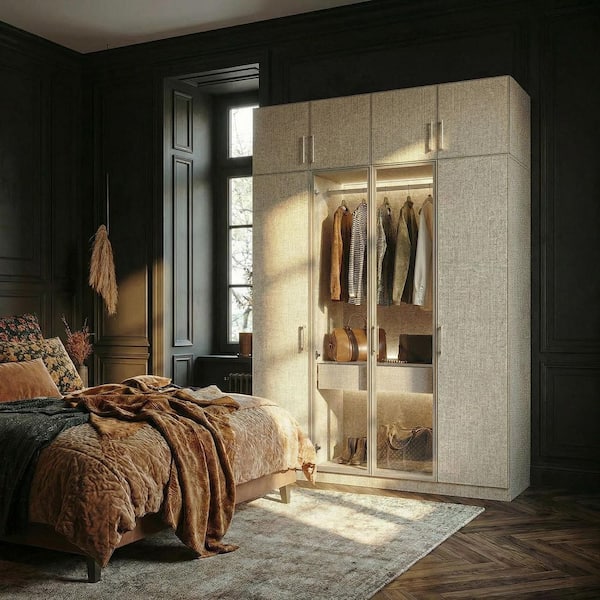 Homsee 63 in. W Gray Wood Freestanding Closet System with LED