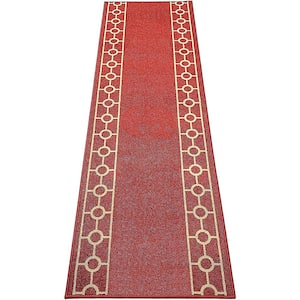Chain Border Custom Size Red 144 in. x 32 in. Indoor Stair Tread Cover Matching Runner Slip Resistant Backing (1-Piece)