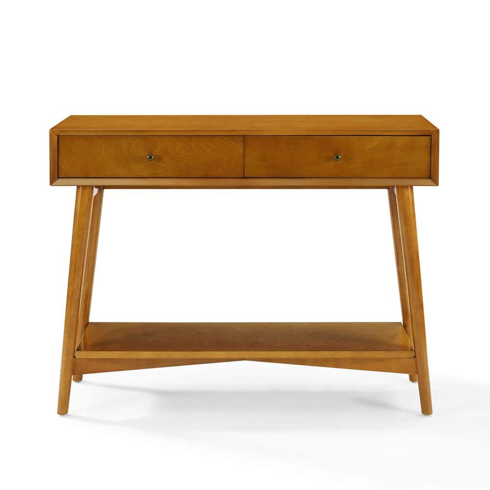 Mid-Century Acorn Brown Wood Console Table with Storage