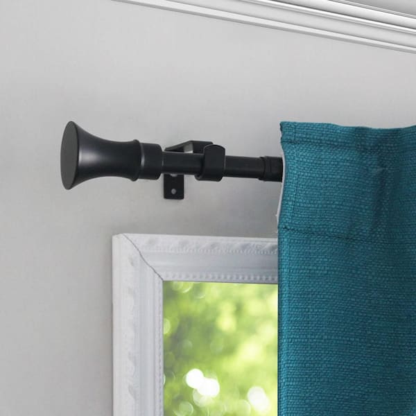 66 in. - 120 in. Telescoping 3/4 in. Curtain Rod Kit in Matte Black with Trumpet Finial
