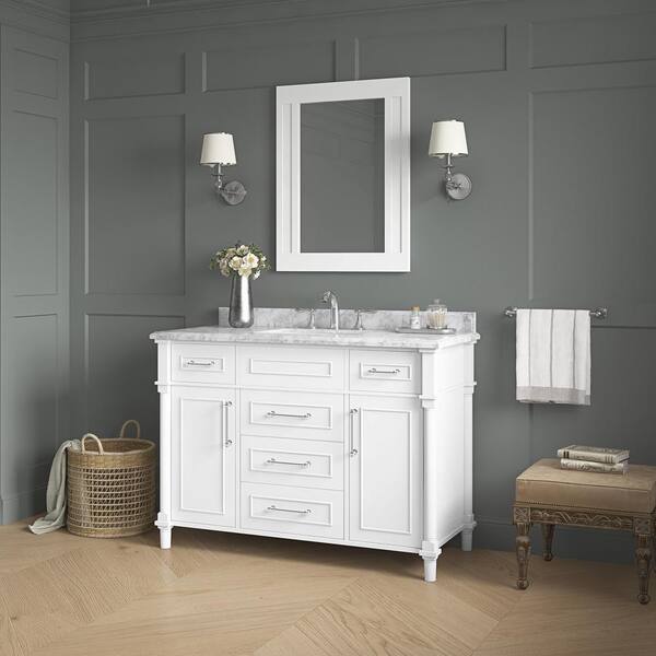 Home Decorators Collection - Aberdeen 48 in. Single Sink Freestanding White Bath Vanity with Carrara Marble Top (Assembled)