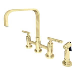 Manhattan 2-Handle Bridge Kitchen Faucet with Side Sprayer in Polished Brass