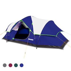 13 ft. x 7.5 ft. 6-Person Family Camping Tent Pop up Backpacking Outdoor Tent in Blue