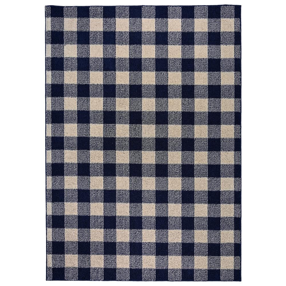 6' x 8' Gingham Outdoor Rug Black/Taupe - Foss Floors