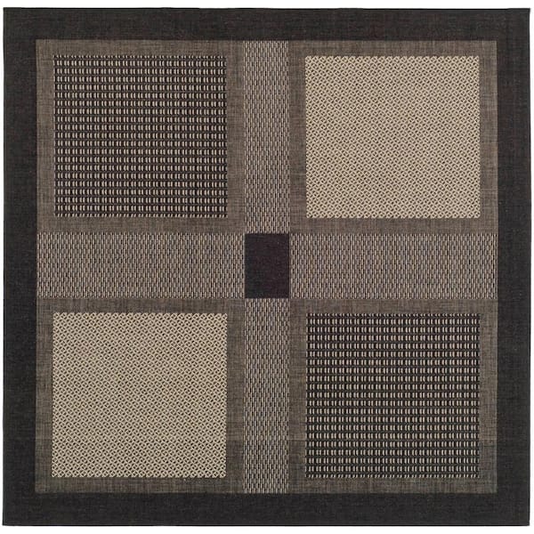 Courtyard Black/Sand 8 ft. x 8 ft. Square Border Indoor/Outdoor Patio  Area Rug
