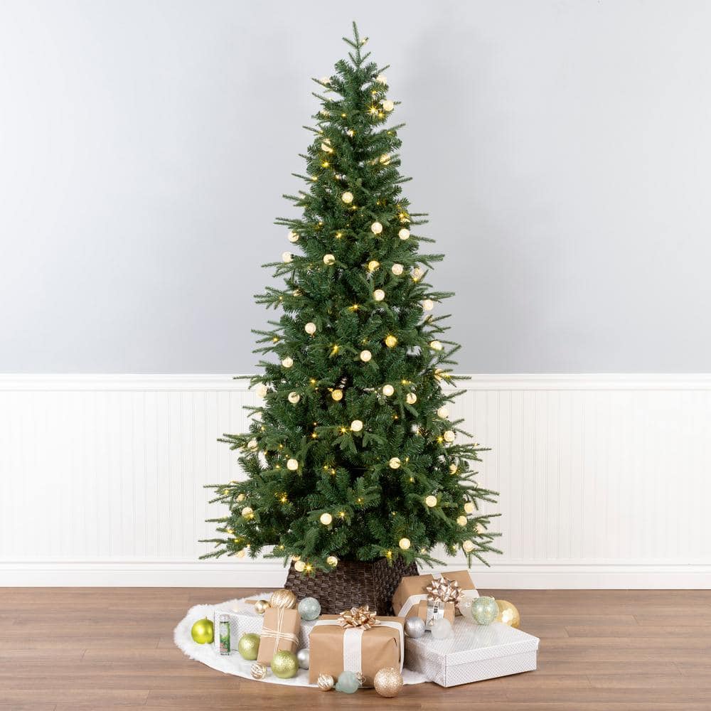 7-Foot Green Slim Artificial Christmas Tree with Multi-Color LED Lights