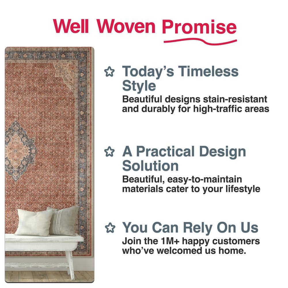 Asha Lilith Vintage Oriental Red Blue Chenille Area Rug 8' x 10'