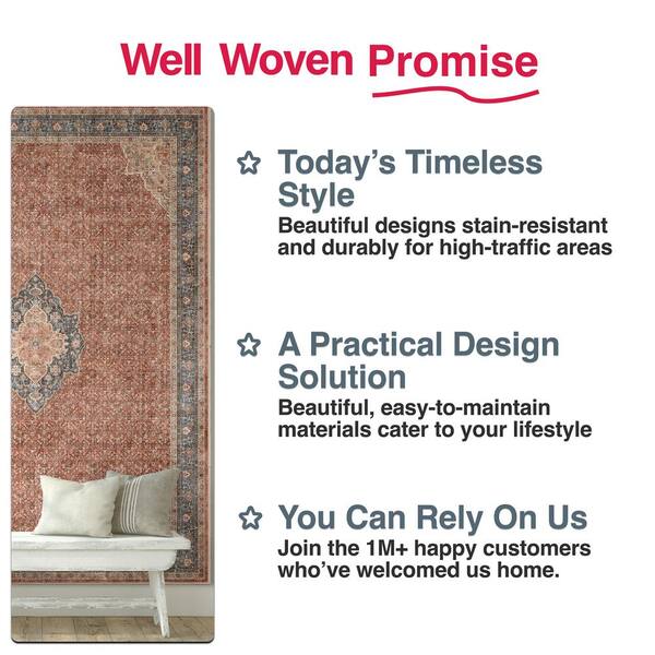 Red Blue 9 ft. 10 in. x 13 ft. Asha Lilith Vintage Persian Oriental Area Rug