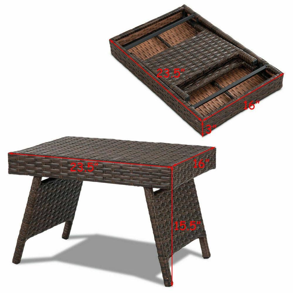 Compact Foldable Brown PE Rattan Side Table with Steel Frame