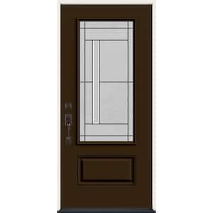 36 in. x 80 in. Right-Hand 3/4 Lite Decorative Glass Atherton Dark Chocolate Fiberglass Prehung Front Door