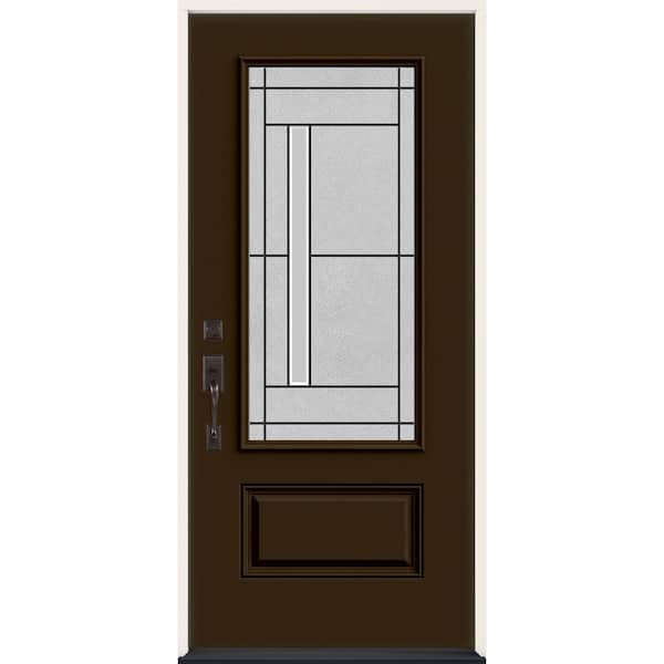 JELD-WEN 36 in. x 80 in. Right-Hand 3/4 Lite Decorative Glass Atherton Dark Chocolate Fiberglass Prehung Front Door