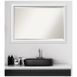 Blanco 40 in. W x 28 in. H Framed Rectangular Beveled Edge Bathroom Vanity Mirror in Satin White