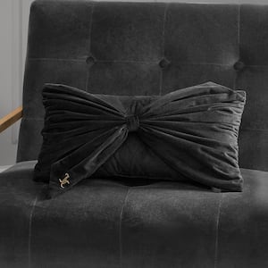 Juicy Velvet Bow Black 10 in. x 18 in. Throw Pillow