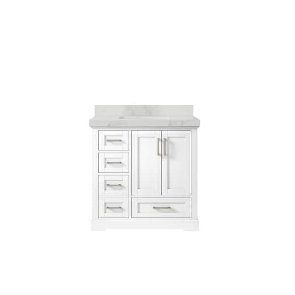 Willow Collections Boston 36 in. W x 22 in. D x 36 in. H Single Sink Bath Vanity Center in White with 2" Calacatta Nuvo Top