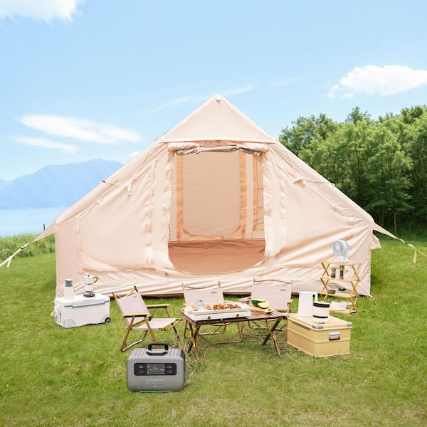 9.83 ft. x 6.83 ft. Beige Inflatable Camping Tent with Hand Pump