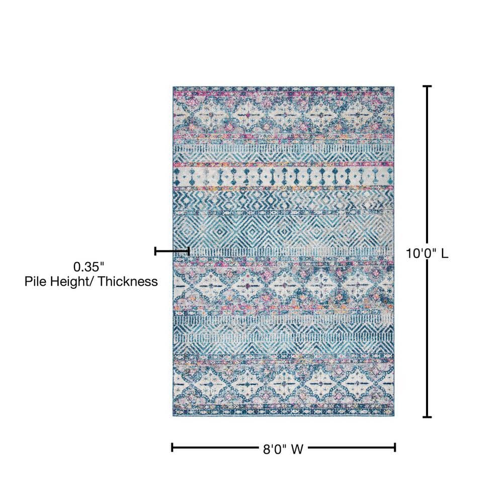 Madison Denim Blue & Purple 8' x 10' Boho Chic Synthetic Area Rug