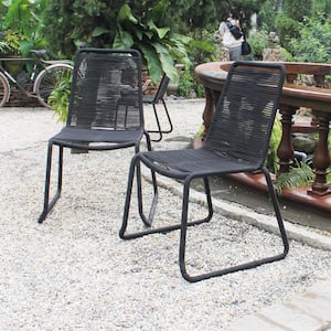 Neil Armless Wicker Outdoor Dining Chair in Black (2-Pack)
