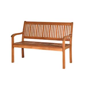 50 in. Wood Outdoor Eucalyptus Garden Bench with Curved Backrest and Wide Armrest