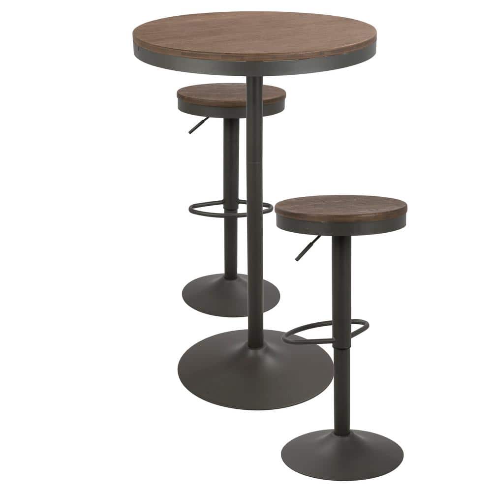 Dakota 3-Piece Medium Wood and Black Industrial Pub Set