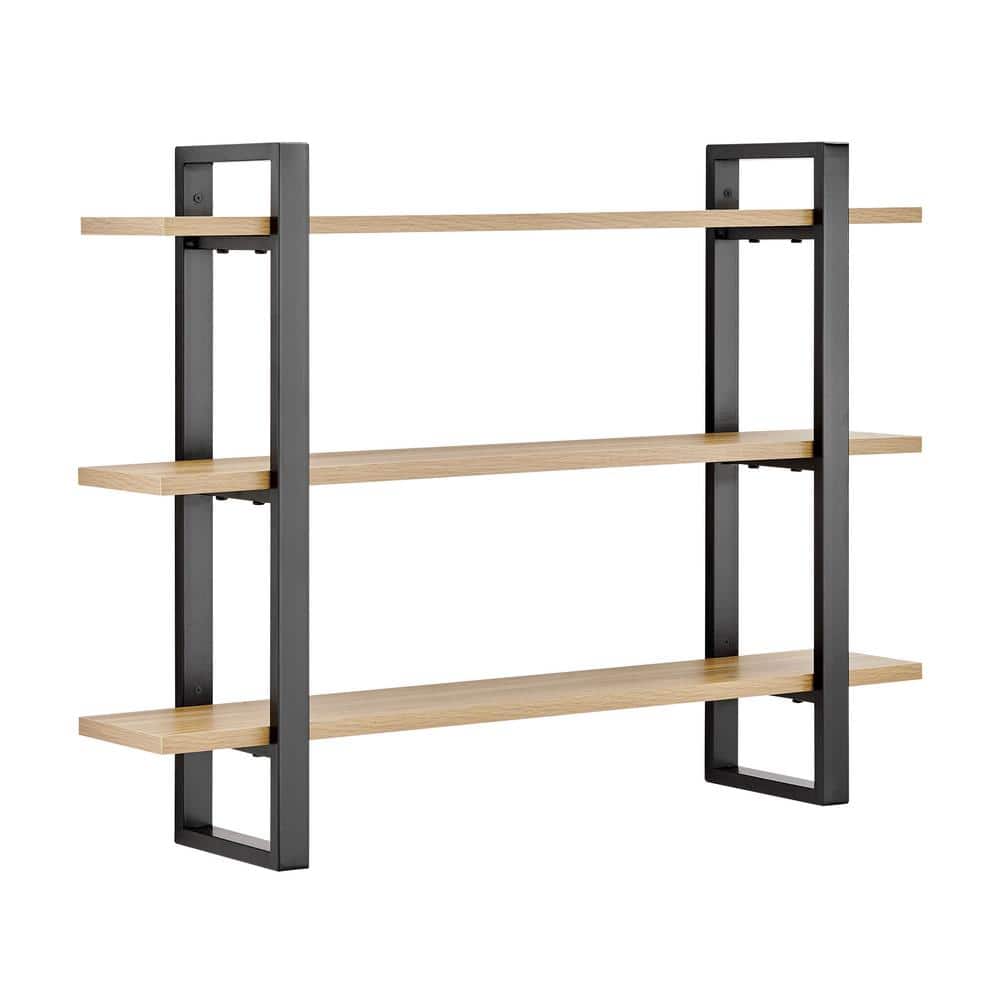 Chestnut and Iron 34'' Triple Tier Floating Wall Shelf