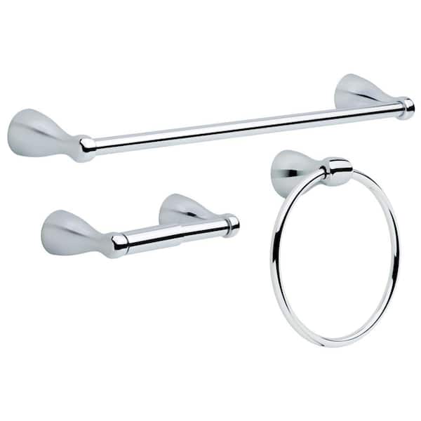 Delta Foundations 3-Piece Bath Hardware Set with Towel Ring, Toilet Paper Holder and 18" Towel Bar in Chrome
