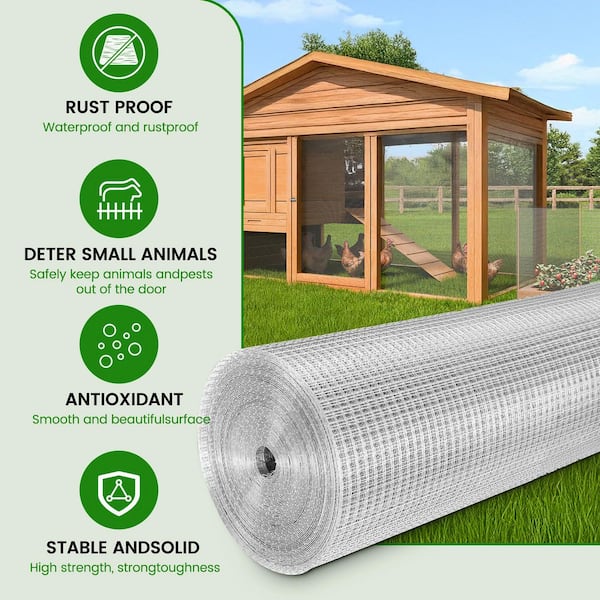 24 in. x 50 ft. 19-Gauge Reinforced Hot-Dip Galvanized Mesh for Poultry-Netting Cage Home Improvement, Precision Welding