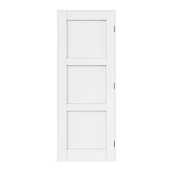 28 in. x 80 in. Paneled Blank 3-Lite Left Handed White Solid Core MDF Door Kit with Quick Assemble Jamb