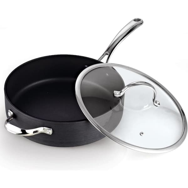 Cooks Standard 5 qt. Hard-Anodized Aluminum Nonstick Deep Saute Pan in  Black with Glass Lid NC-00346 - The Home Depot