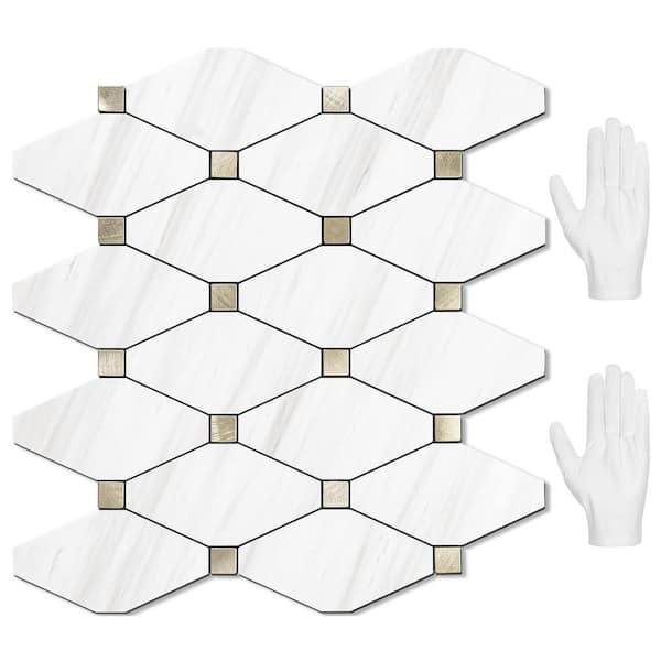 White 12.7in x 12in PVC Mixed Metal Gold Peel and Stick Backsplash 10-Pack
