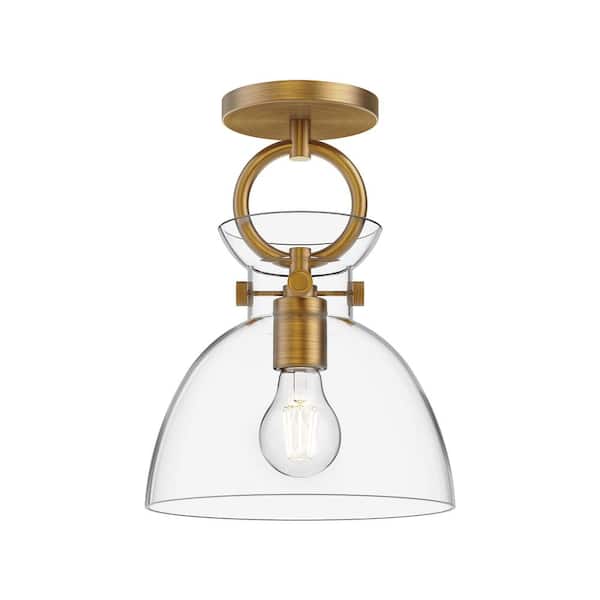 ALORA MOOD Waldo 9 in. 1 Light 60-Watt Aged Gold/Clear Semi-Flush Mount