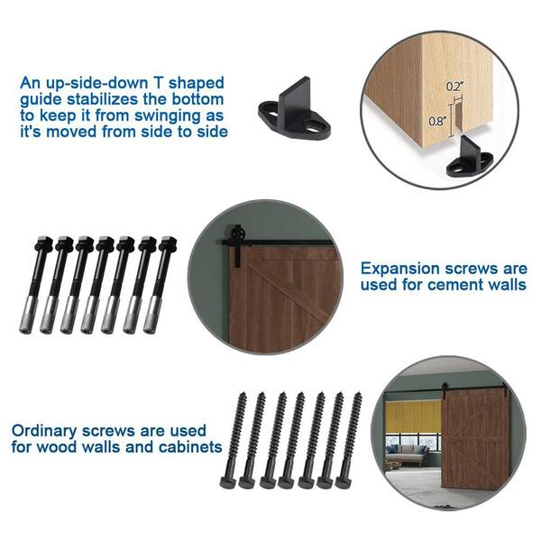 8 ft./96 in. Black Sliding Barn Door Track and Hardware Kit (Bigwheel J Shape Hanger) for Single Door with Floor Guide