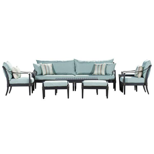 RST Brands Astoria 8-Piece Patio Sofa and Club Chair Deep Seating Group with Bliss Blue Cushions