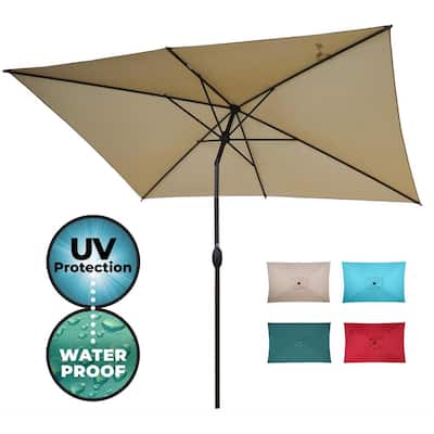 10 ft. x 6.5 ft. Rectangular Market Patio Umbrella Outdoor with Push Button Tilt and Crank in Beige