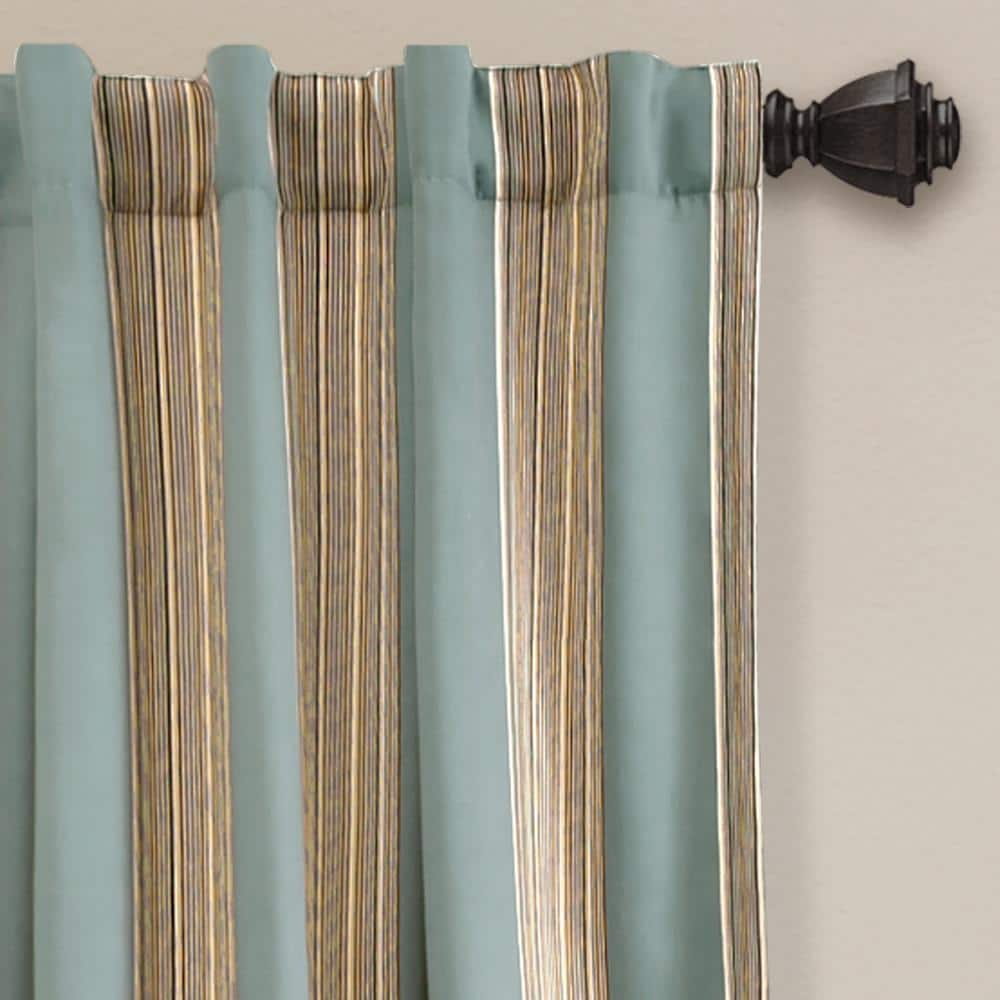 Julia Blue Polyester Blackout Striped Window Curtains