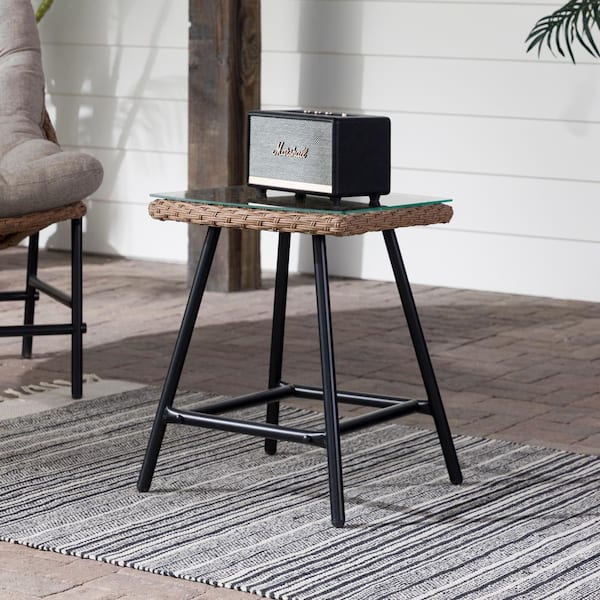 Walker Edison Furniture Company Natural Wicker Outdoor Side Table with Glass Top