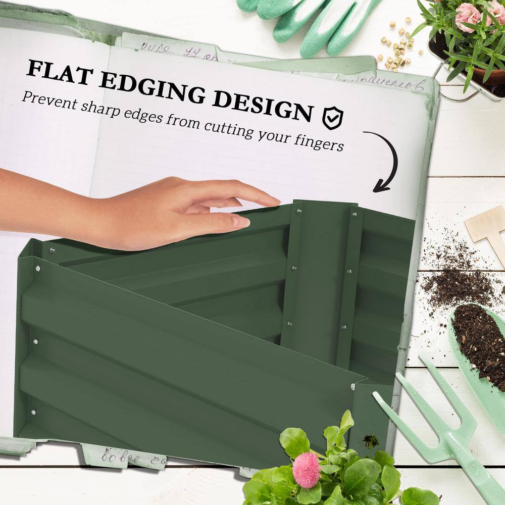 Green Galvanized Steel Raised Garden Bed with Tomato Trellis