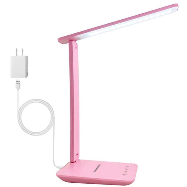 13.3 in. Pink Dimmable LED Swing Arm Task & Reading Lamp with USB port