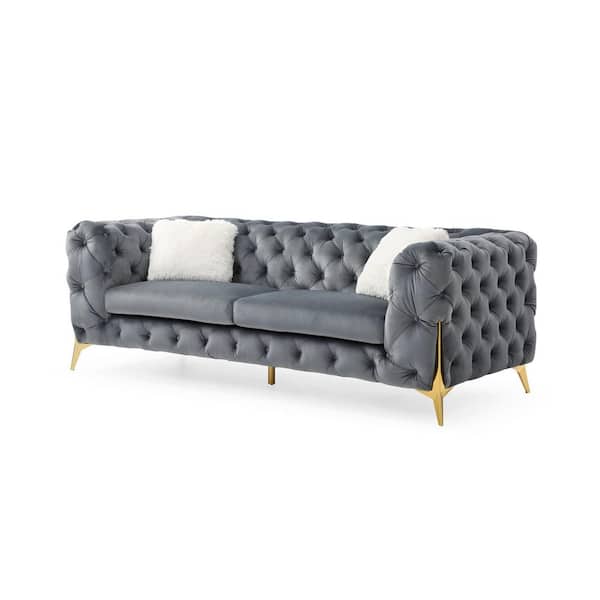 LUCKY ONE Artism 90 in. W Round Arms Velvet Modern Transitional Straight Reclining Sofa in Gray 2-Seat