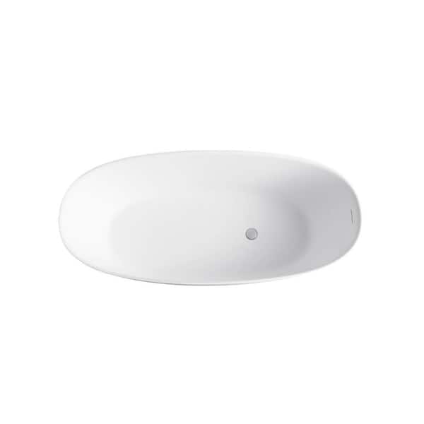 61 in. x 28.74 in. Soaking Freestanding Solid Surface Resin Stone Rectangular Bathtub with Center Drain in Matte White