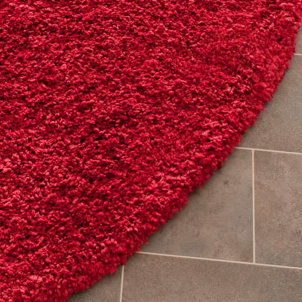 California Shag Red 4 ft. x 4 ft. Round Solid Area Rug