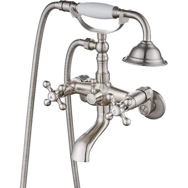 Unbranded Single-Handle Claw Foot Tub Faucet with 6 in. Center Adjustable Swing Arms Tub Mount Short Adapter in. Brushed Nickel