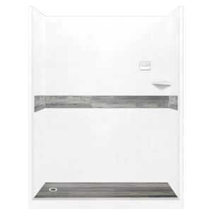 Sterling Oak Pan and Walls 32 in. x 60 in. x 80 in. Left Drain Alcove Shower Kit in Natural Buff and Nickel Hardware