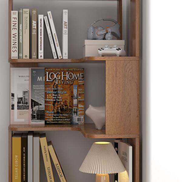 6-Tier Wood Plant Stand, Freestanding L-Shaped Corner Bookshelf