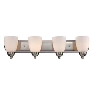 Clayton 30 in. 4-Light Brushed Nickel Bathroom Vanity Light Fixture with Frosted Glass Shades